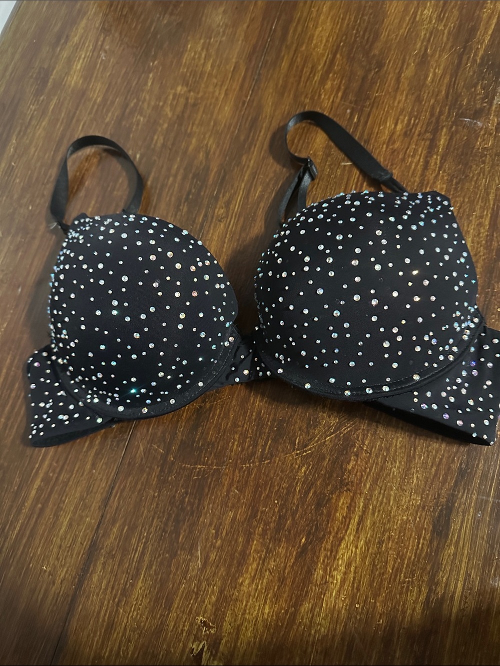 Dbleudazzled Black Bra with Sparkling AB Rhinestones